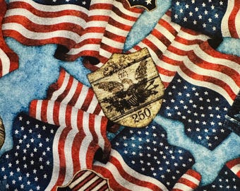 NEW! Half Yard - 1776 by Quilting Treasures USA Flags and 250 Crest on Blue America Patriotic Quilts of Valor 250th Anniversary Fabric