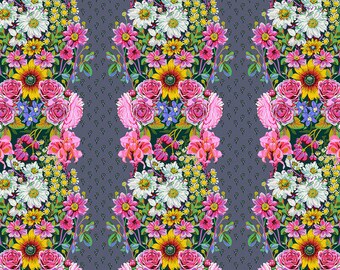 NEW! Half Yard - Good Gracious Beata's Garden in Steel by Anna Maria Horner - Floral Border Stripe Wildflowers Freespirit Cotton Fabric BTHY