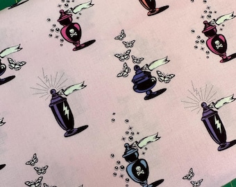 Half Yard - Nightshade Deja Vu Apothecary in Nerium by Tula Pink Halloween Poison Bottles Cotton Fabric by FreeSpirit OOP FREESHIP90
