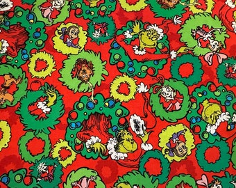 EOB 21"x44" Jak Grinch ukradł święta Roberta Kaufmana - Wianki Grinchmas Kto jest na czerwonym Postać Dr Seussa Dziecięca tkanina bawełniana na święta