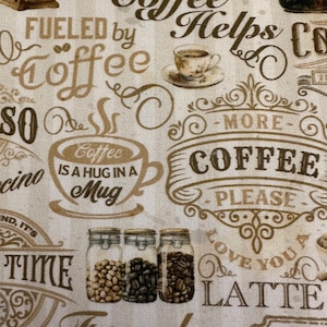 NEW! Half Yard - Coffee Time by Riley Blake - Cup of Joe Coffee Lovers Kitchen Decor Java Hot Brew Coffee Text Cotton Fabric