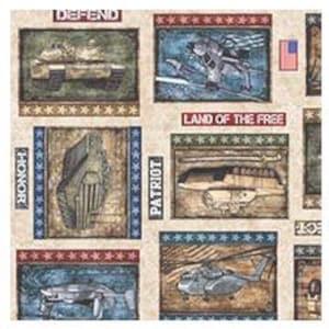 ¡NUEVO! Media yarda - Parche del Cuerpo de Marines Patriotas en color tostado de Quilting Treasures - Tela de EE. UU. para veteranos militares de EE. UU., edredones patrióticos de valor
