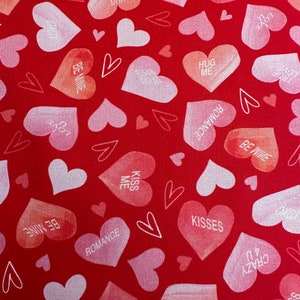 Half Yard  Be My Gnomie Candy Hearts on Red by Benartex Valentine&#39;s Day Love Romance Hearts  Cotton Fabric FREESHIP90