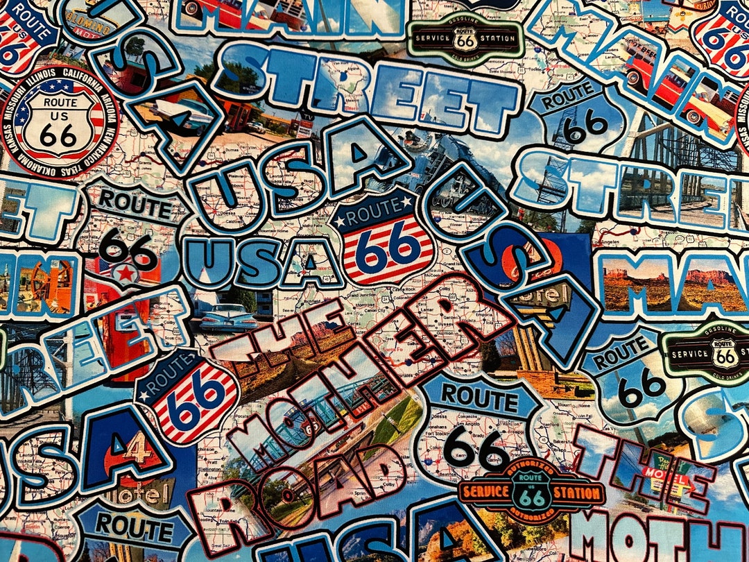 NEW! Half Yard - America's Highway by Benartex Route 66 Collage on Blue ...