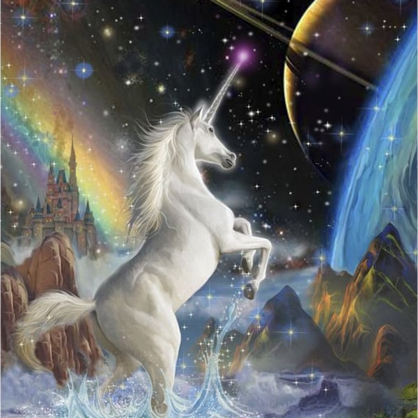 NEW! Panel  Space Unicorn by David Textiles  Space & Unicorns Castle Pegasus Galaxy Shooting Stars Rainbow  Digital Cotton Fabric 35"x44"