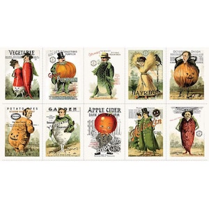 Panel - Pumpkin Patch Seedy Charcters by Riley Blake - Retro Vintage Halloween J Wecker Frisch Cotton Fabric 24”x44” FREESHIP90
