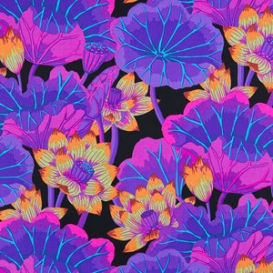 Half Yard  Kaffe Fassett Lake Blossoms GP93 in Black Purple  Cotton Fabric  FreeSpirit  Great Floral!