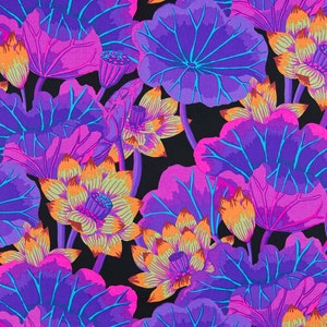 Half Yard - Kaffe Fassett Lake Blossoms DP93 in Schwarz Lila Baumwollstoff FreeSpirit Toll blumig! KOSTENLOSER Versand90