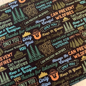 Half Yard - Only You Smokey Bear Catchphrases on Bark by Riley Blake - Outdoor Nature Camping Forest Cotton Fabric FREESHIP90