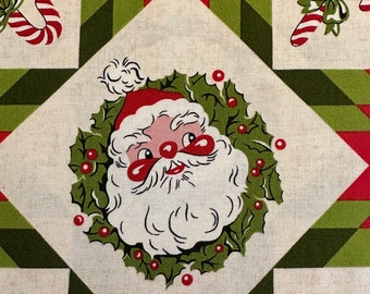 ハーフヤード - ヘンリー・グラス作「マイ・チャイルド・クリスマス」レトロヴィンテージクリスマスサンタクロースパッチワークコットン生地　送料無料90