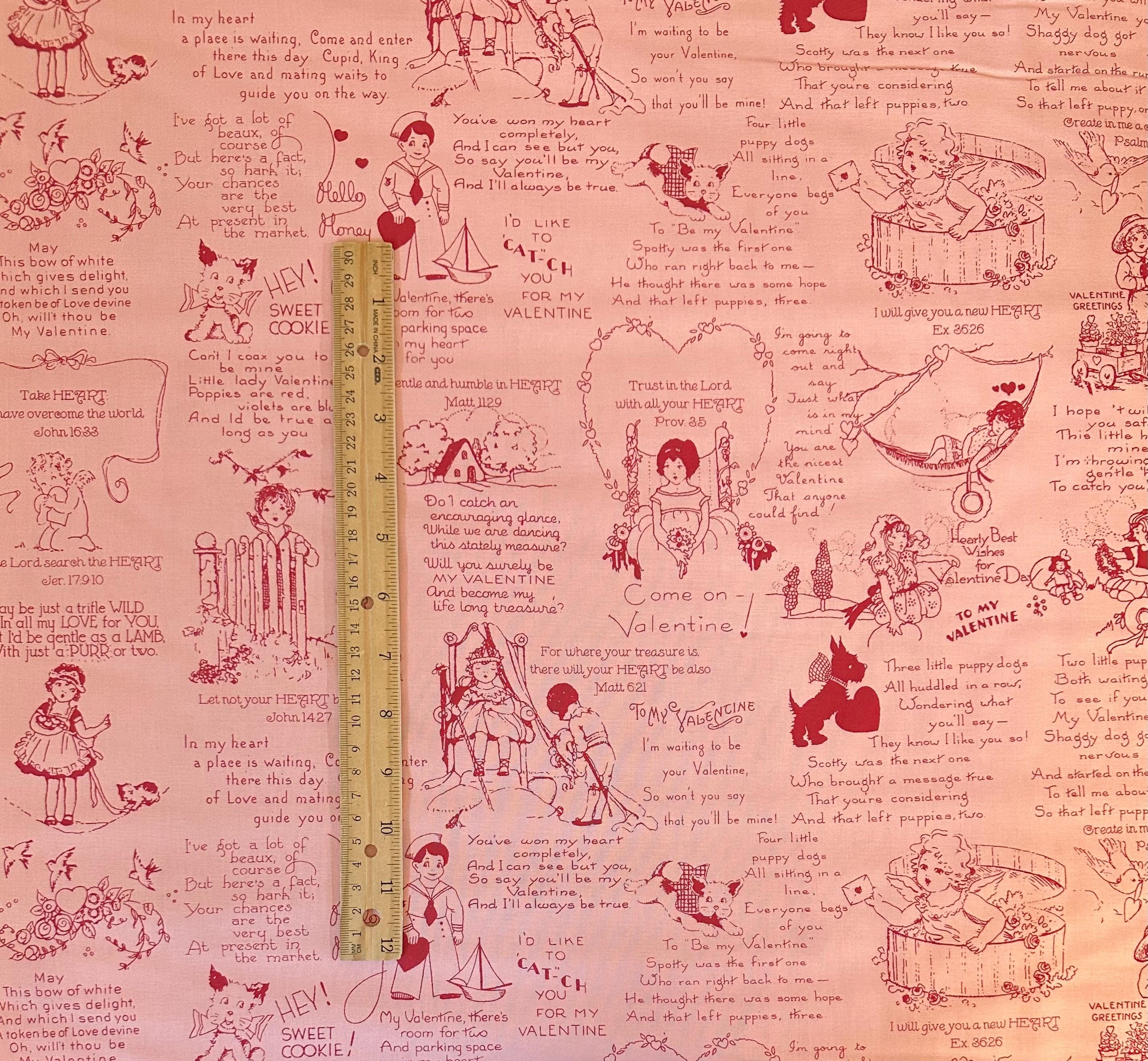 Half Yard - All My Heart Retro Vintage Text Images on Pink by