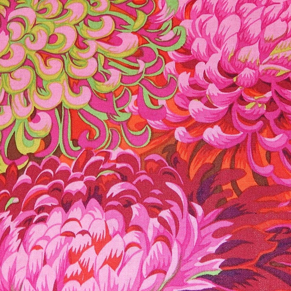 Half Yard Kaffe Fassett Philip Jacobs Japanese Chrysanthemum PJ41 in Scarlet Cotton Floral Fabric by FreeSpirit