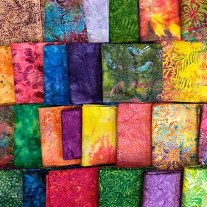 BATIK STASH BUILDER  8 Piece Mystery Fat Quarters Assorted Bright Batiks Bundle Mystery Grab Bag Cotton Fabric FQs - 2 Yards Total