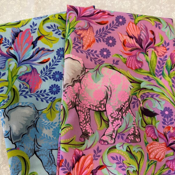 IN STOCK! 2 Fat Quarters  Everglow  All Ears in Cosmic & Aura by Tula Pink  Jungle Elephants Safari Cotton Fabric by FreeSpirit