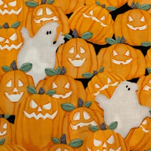 Half Yard  Nights of Olde Salem by Henry Glass  Halloween Glow in the Dark Pumpkins Ghosts Cotton Fabric FREESHIP90