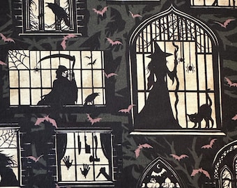 NEU! Halber Hof - Dunkel verzaubert von Blank Quilting - Halloween Spooky Silhouetten Herrenhaus Fenster Baumwollstoff