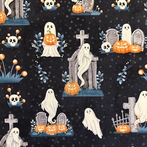 NEW! Half Yard - Ghosts in the Graveyard by Henry Glass - Halloween Glow in the Dark Cotton Fabric FREESHIP90
