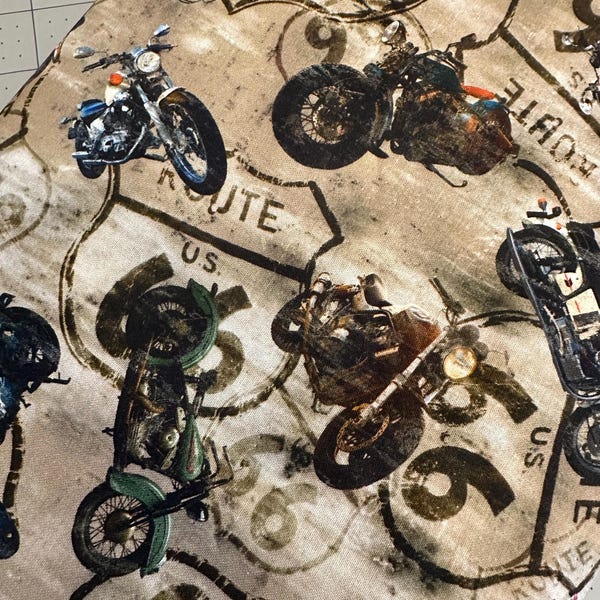 Half Yard - Historic Highway by Blank Quilting - Route 66 Classic Vintage Motorcycles Travel USA Vacation Cotton Fabric