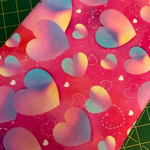 Half Yard  Valentine&#39;s Day Rainbow Hearts on Pink by David Textiles  Love Romance Digitally Printed Cotton Fabric FREESHIP90