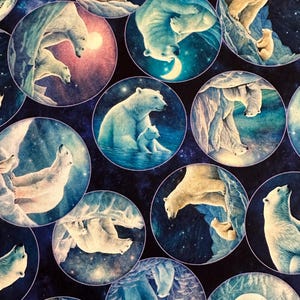 Half Yard - Aurora Polar Bear Circles on Navy by Quilting Treasures - Outdoors Nature Animal Wildlife Cotton Fabric FREESHIP90