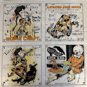 Panel - Scary Scraps Halloween Blocks by Riley Blake - Retro Vintage Halloween Patchwork Girl of Oz by J Wecker Frisch Cotton Fabric 23"x43"