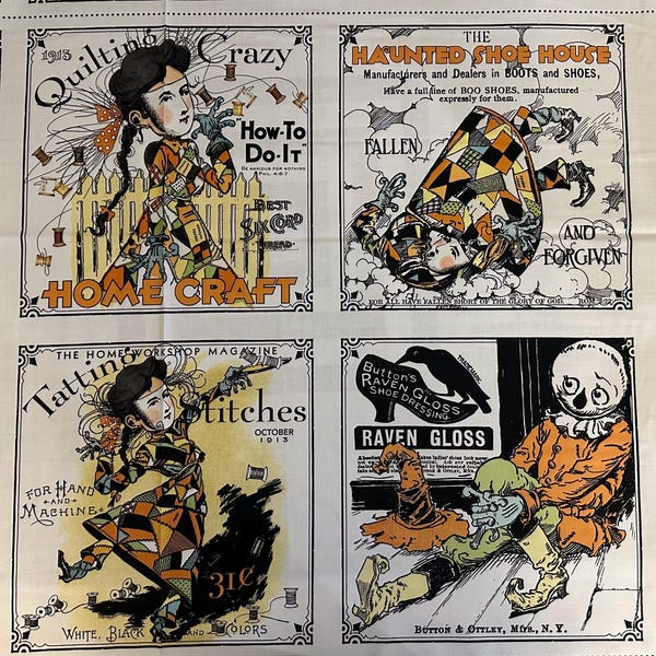 Paneel - enge kladjes Halloween-blokken van Riley Blake - retro vintage Halloween-patchwork Girl of Oz door J Wecker Frisch katoenweefsel 23" x 43"