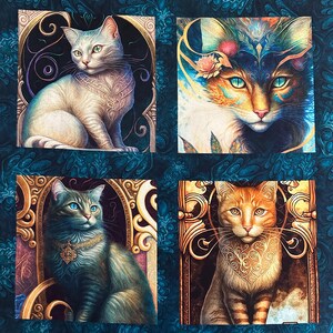 NEW! Panel - Feline Fantasia Picture Patches Blocks on Teal by Quilting Treasures - Cats Kitty Pet Cotton Fabric FREESHIP90