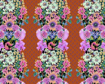 NEW! Half Yard - Good Gracious Beata's Garden in Rust by Anna Maria Horner - Floral Border Stripe Wildflowers Freespirit Cotton Fabric BTHY