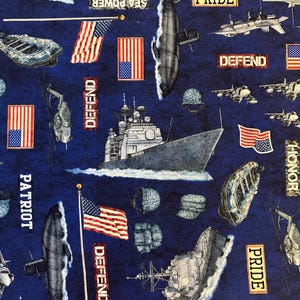 NEW Half Yard - Patriot Navy Allover on Lt Navy Blue by Quilting Treasures USA America US Military Veteran Patriotic Quilts of Valor Fabric