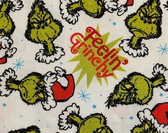 Half Yard - Jak Grinch ukradł święta Roberta Kaufmana - Grinchmas Feelin Grinchy Biały Dr Seuss Postać Dziecięca Tkanina Bawełniana Świąteczna