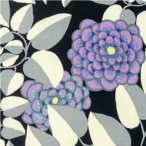 Half Yard  Kaffe Fassett Vine GP151 in Black Gray by FreeSpirit  Large Scale Black and White Vines Lavender Flowers  Cotton Fabric