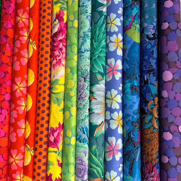 Vibrant Colorful Hot Rainbow Kaffe Fassett Collective 12 Piece Fat Quarter Bundle - Cotton Fabric by FreeSpirit