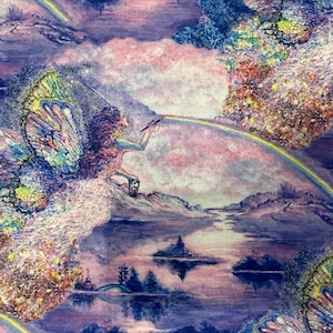 Halve Yard Astral Voyage schilderij een regenboog door Josephine Wall 3 Wishes Fairy Fantasy landschap Celestial digitaal gedrukte katoenstof