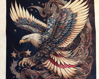 ¡NUEVO! Panel - Espíritu Americano de Quilting Treasures USA Bloques de Águila Parches Colchas Patrióticas Americanas de Valor Tela de Algodón 36"x44"