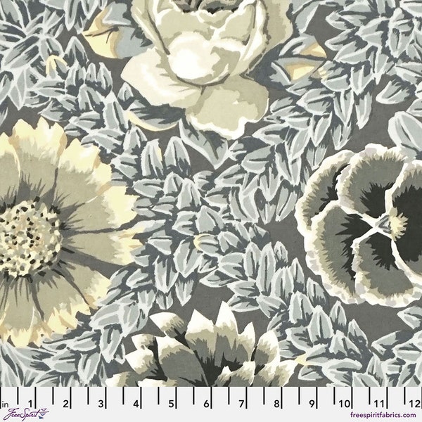 NEW! IN STOCK Half Yard - Kaffe Fassett Flower Lattice GP11 in Gray by FreeSpirit - Vintage Collection Floral Fabric - Limited Edition