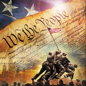 Panel - We The People USA Verfassung Iwo Jima Gedenkstätte von David Textiles Bunt Amerika Digital Bedruckter Baumwollstoff 90cmx101cm