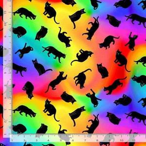 NEW! Half Yard - Wildcats Tossed Black Cats on Rainbow by Timeless ...