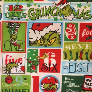 Half Yard - How the Grinch Stola Christmas von Robert Kaufman - 12 Days of Grinchmas Dr. Seuss Charakter Kinder Urlaubsbuch Baumwollstoff