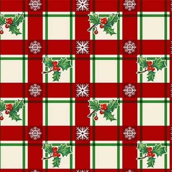 Half Yard - Holly Jolly Red Plaid by Michael Miller - Retro Vintage Midcentury Christmas Cotton Fabric
