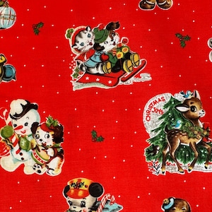 Half Yard  Retro Vintage Christmas Joys by Riley Blake  Gingerbread Man Snowman Reindeer on Red Cotton Fabric FREESHIP90