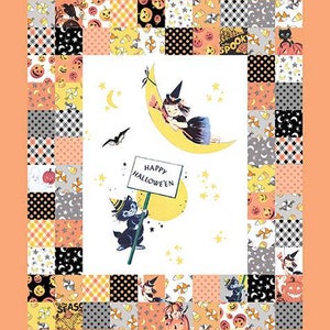 Paneel - Fright Delight door Riley Blake Retro Vintage Halloween Heks Spook Pompoen Zwarte Katten Katoenstof 24 "x 44" FREESHIP90