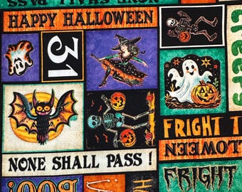NEW Half Yard - Happy Haunting Halloween Text Phrases by Quilting Treasures - Retro Vintage Vibe Cotton Fabric FREESHIP90