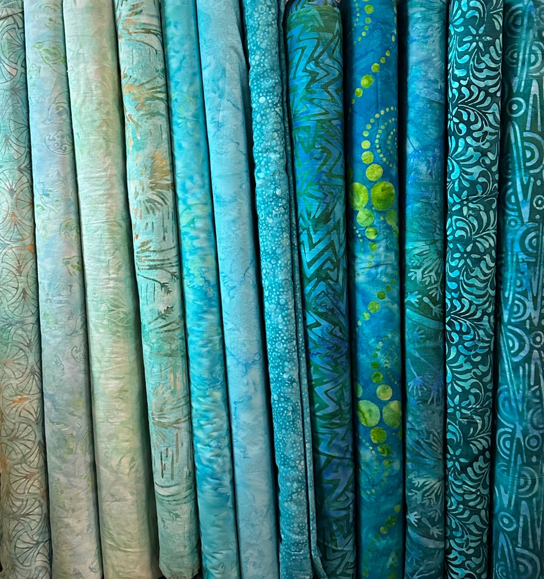 12 Aqua Turquoise and Teals Batik Bundle Assorted Batiks by Riley Blake