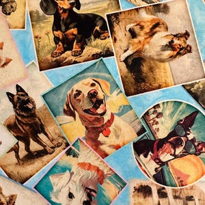 Half Yard - Top Dog by Quilting Treasures - Dog Collage on Blue Pet Various Dog Breeds Cotton Fabric FREESHIP90