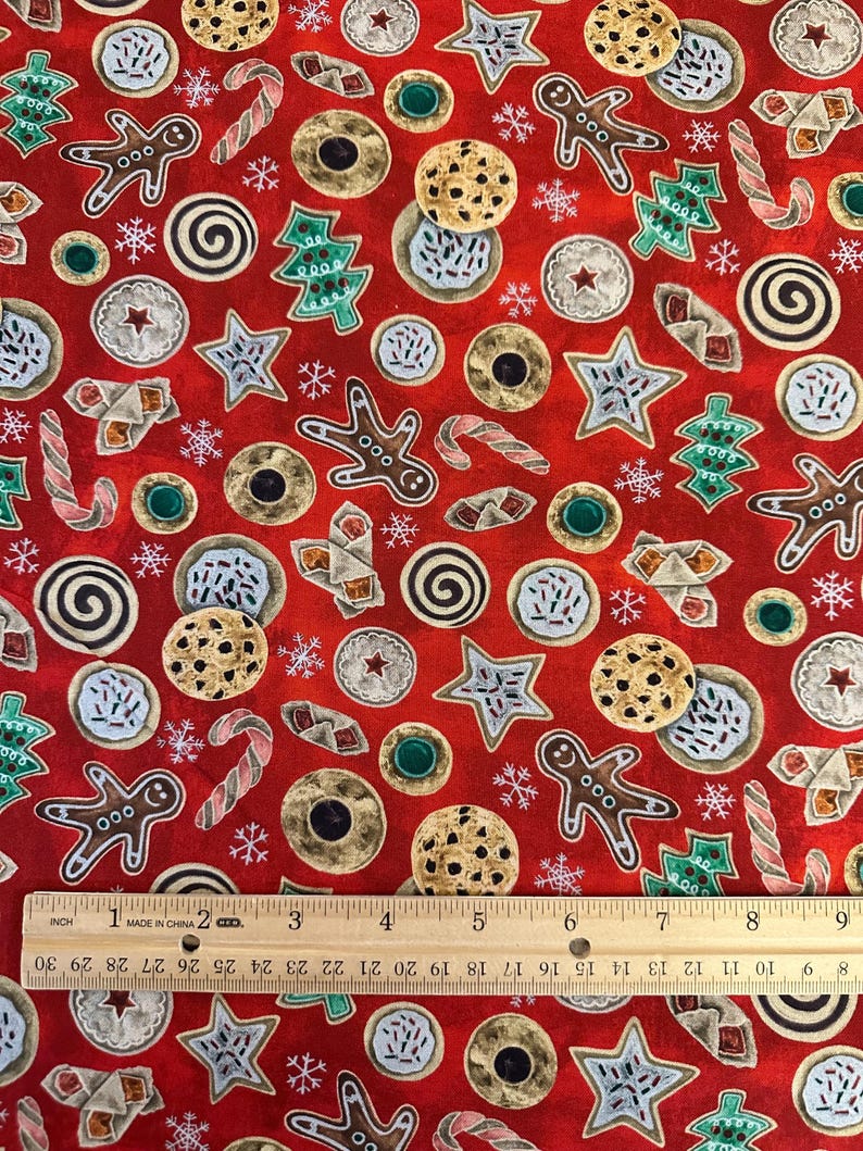 Half Yard - Merry Little Christmas Cookies on Red by Michael Miller ...