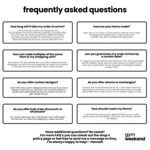 frequently asked questions about the process of ordering items, the quality of items, and additional services offered by a shop.