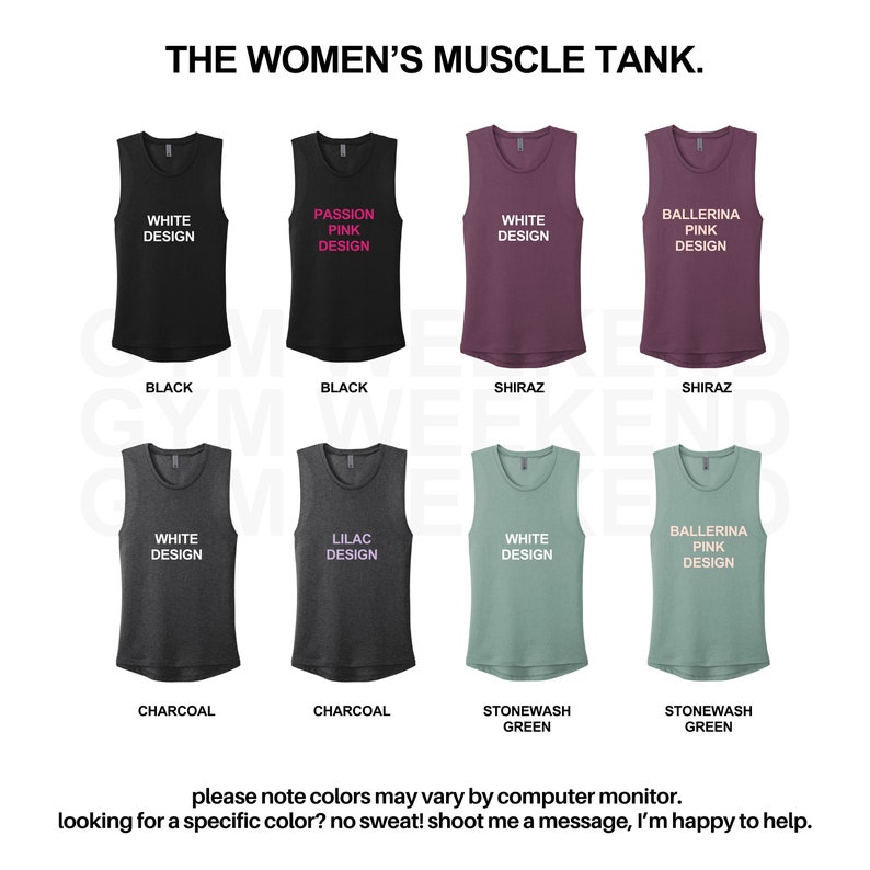 the women's muscle tank is shown in four different colors