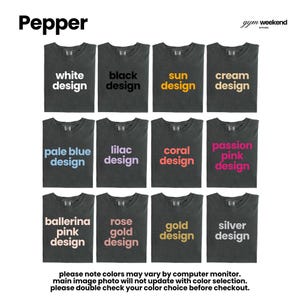 A collage of black t-shirts with different color designs, including white, black, cream, and various other designs.