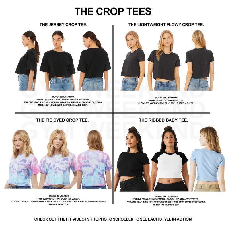 four different types of crop tops are shown