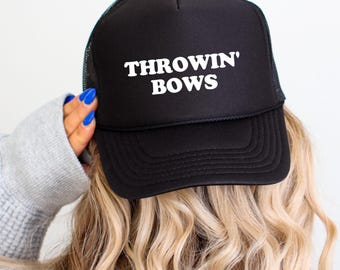 Kickboxing Trucker Hat: Throwin' Bows Design (High Crown, Mesh)